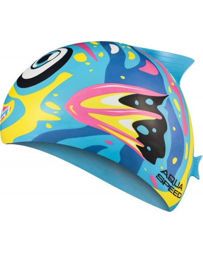 Дитяча шапка для плавання Aqua Speed ZOO FISH 8688 синій, темно-синій, жовтий, рожевий OSFM (115-01-fish)