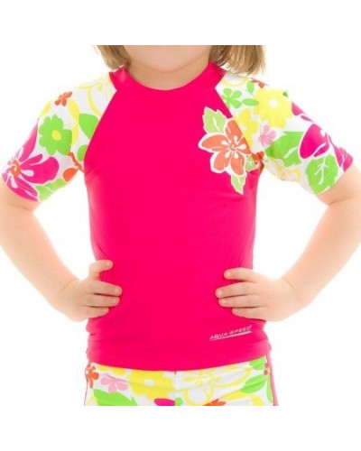 Дитячий топ сонцезахисний для дівчат Aqua SpeedT-SHIRT FLOWER 2121 рожевий, мультиколор (374-110)
