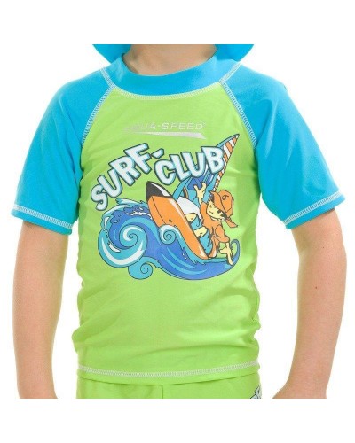 Дитячий топ сонцезахисний для хлопців Aqua Speed ​​SURF-CLUB T-SHIRT 2020 зелений, блакитний (383-04)
