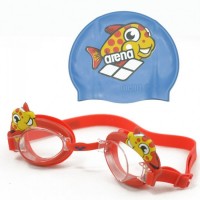 Комплект: очки + шапочка для плавания детские Arena Bubble Set /92295-20/ Рибка червона шапочка блакитна
