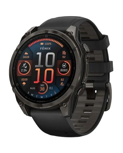 Смарт-годинник Garmin Fenix 8 Amoled 47 мм Sapphire Carbon Grey DLC Titanium with Black/Pebble Grey Silicone Band 010-02904-21