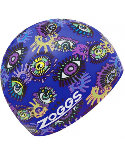 Шапочка для плавання Zoggs Silicone Printed синя, малюнок очі (465048.LINSBL)