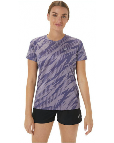 Жіноча футболка для бігу Asics CORE ALL OVER PRINT SS TOP (2012C646-503) фіолетовий колір, розмір S