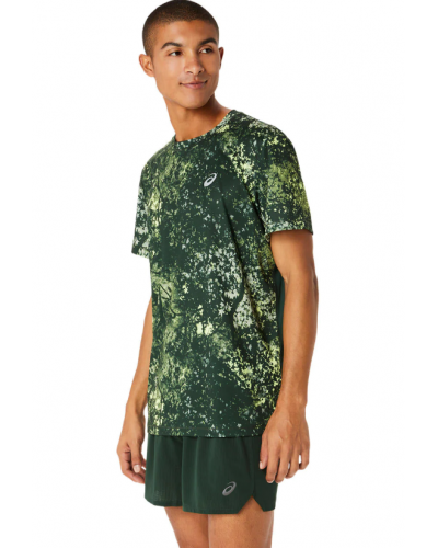 Чоловіча футболка для бігу Asics ALL OVER PRINT SS TOP (2011C885-300) зелений колір, розмір S