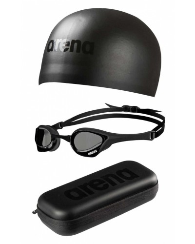 Комплект (очки+шапочка+кейс) для плавания Arena Triple Black Set (002319-555)