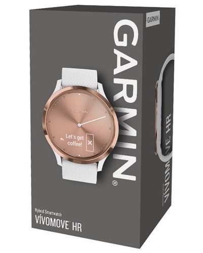 Умные часы с пульсометром Garmin Vivomove HR розовое золото с белым ремешком (010-01850-22)
