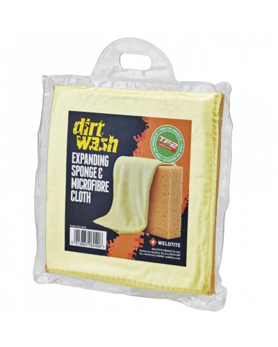 Губка и салфетка для чистки Weldtite Dirtwash Expanding Sponge and Microfibre Cloth (06040)