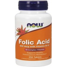 Фолиевая кислота Now Folic Acid 800 мкг с витамином B-12, 250 таб (811681)