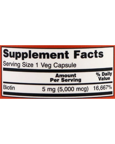 Витамин B NOW BIOTIN 5MG (5000 мкг) 120 веган капс (813139)