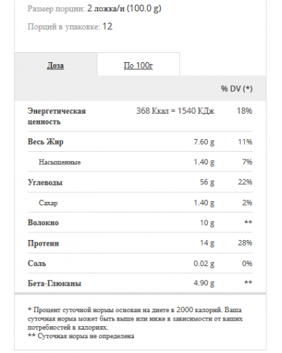 Заменители питания Prozis Oatmeal - Wholegrain 1250 г - Bonbon (814179)
