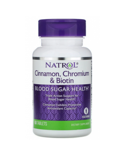 Добавки для сердца и сосудов Natrol Cinnamon, Chromium & Biotin - 60 таб (816342)