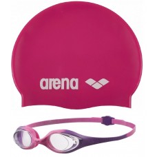 Комплект очки для плавания Arena Spider JR + шапочка  Arena Classic Silicon JR