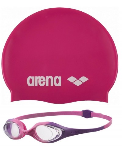 Комплект очки для плавания Arena Spider JR + шапочка Arena Classic Silicon JR