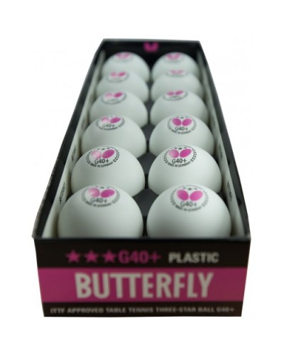 Мячи Butterfly "3-звезды" G40+ Plastic (12 шт, белый)