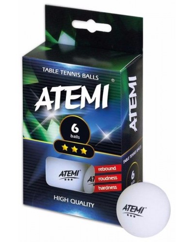 Мячики для настольного тенниса Atemi 3* 6 шт., белые (NTTB3*6)