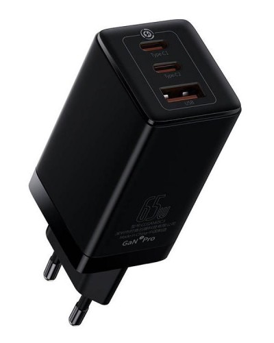 Настінний зарядний пристрій Baseus GaN3 Pro, 2xUSB-C + USB, 65 Вт