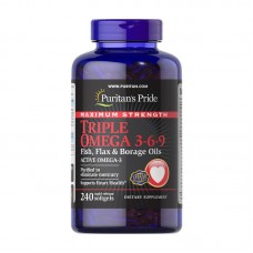 Maximum Strength Triple Omega 3-6-9 Fish, Flax & Borage Oils (240 softgels)